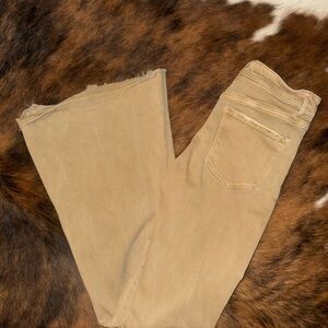 Beige Frayed Hem Wide Leg Jeans